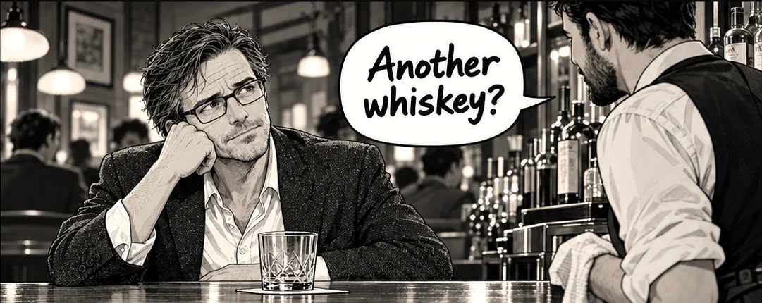 Dr. Bayes and the bartender at The Posterior in the first comic